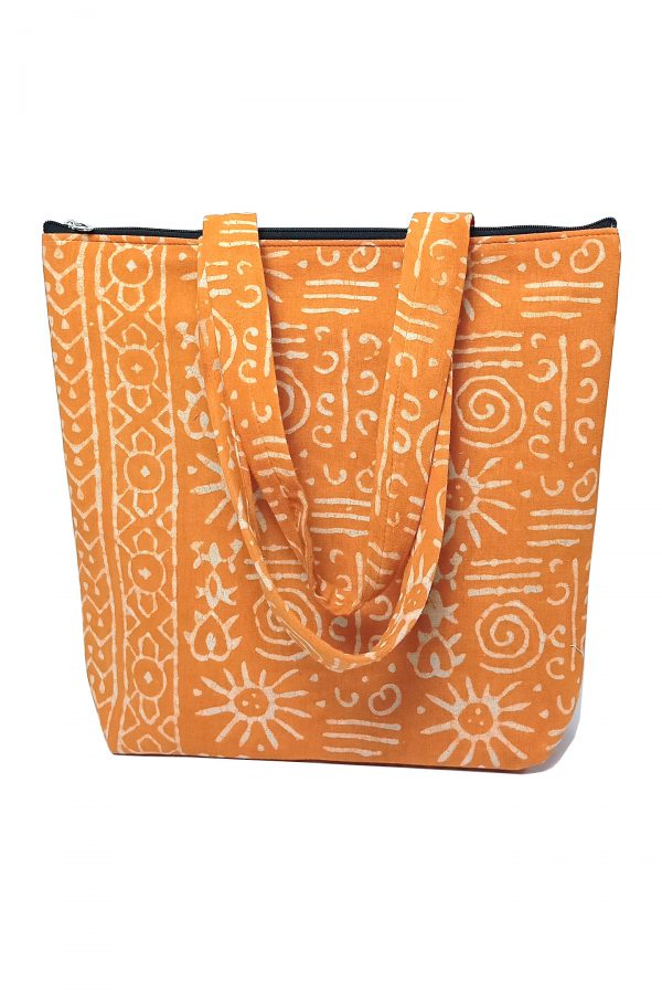 Orange Block Print Tote Bag