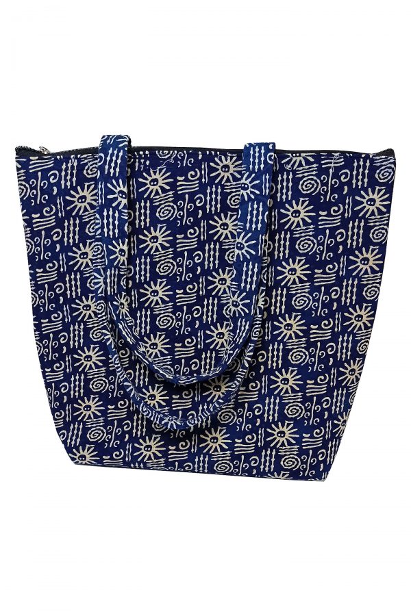 Blue Block Print Tote Bag