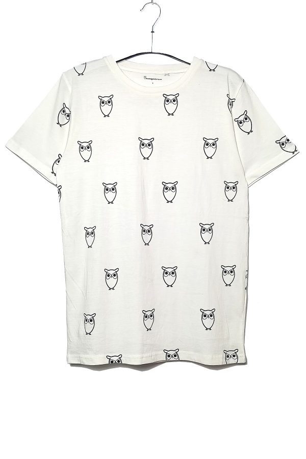 Owl Motif Print T-Shirt (White)