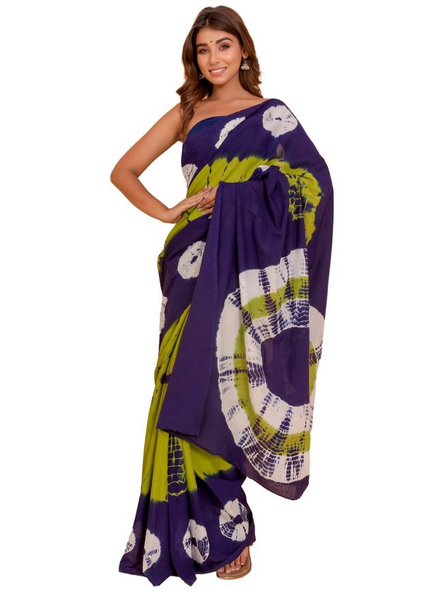 Moss Green & Purple Saree pure Cotton with Blouse Piece