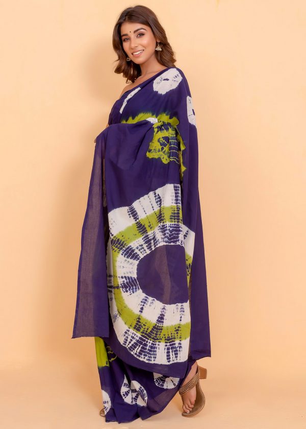 Moss Green & Purple Saree pure Cotton with Blouse Piece - Image 3