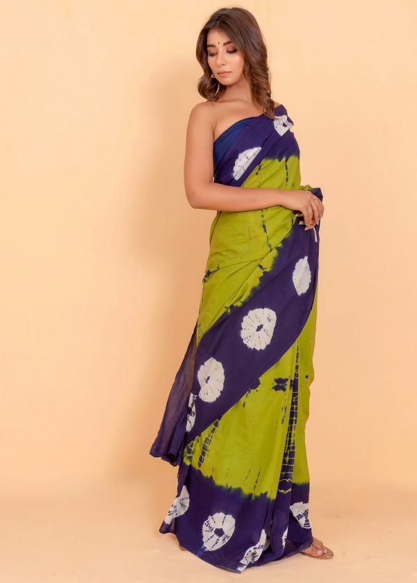 Moss Green & Purple Saree pure Cotton with Blouse Piece - Image 4