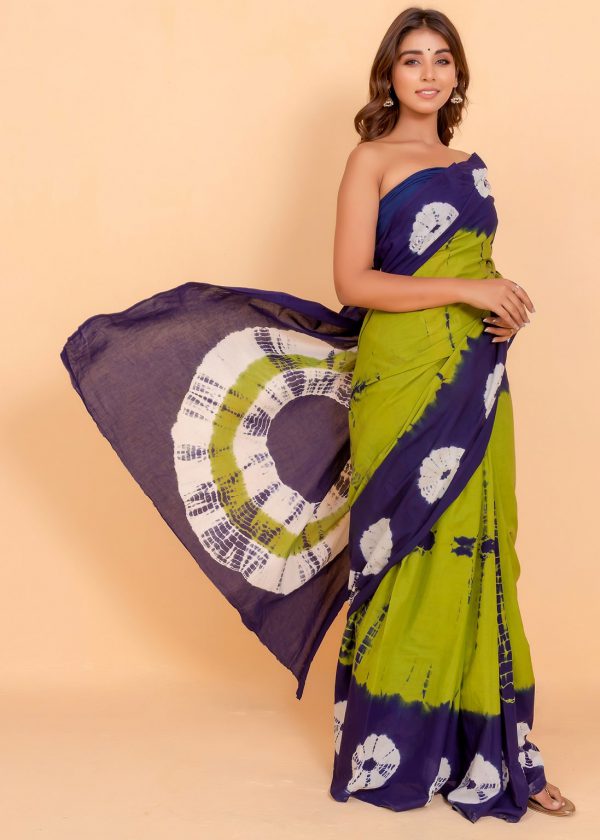 Moss Green & Purple Saree pure Cotton with Blouse Piece - Image 6