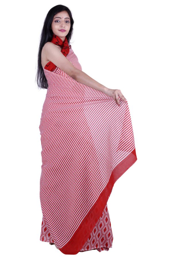 Printed Pure Cotton Saree with Blouse Piece- Formal & Party Wear - Image 3