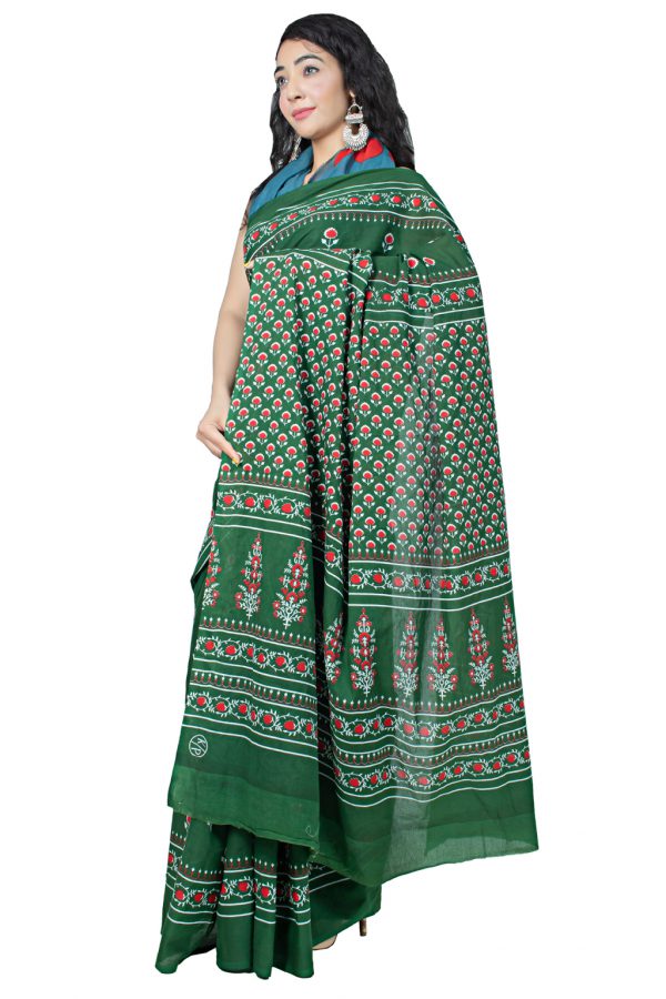 Printed Pure Cotton Saree with Blouse Piece- Formal & Party Wear - Image 5