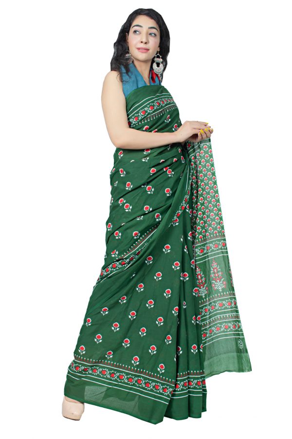 Printed Pure Cotton Saree with Blouse Piece- Formal & Party Wear - Image 2