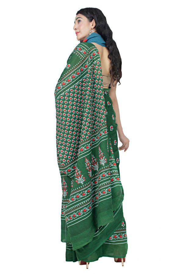 Printed Pure Cotton Saree with Blouse Piece- Formal & Party Wear - Image 4