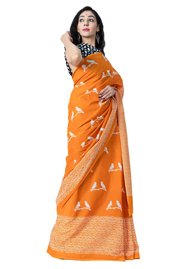 Printed Pure Cotton Saree with Blouse Piece- Formal & Party Wear - Image 3