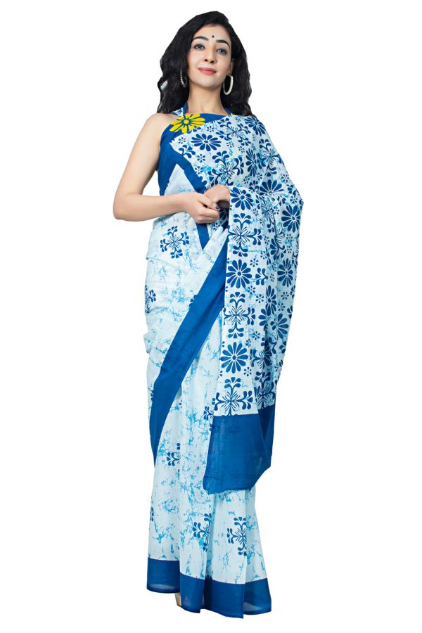 Printed Pure Cotton Saree with Blouse Piece- Formal & Party Wear - Image 4