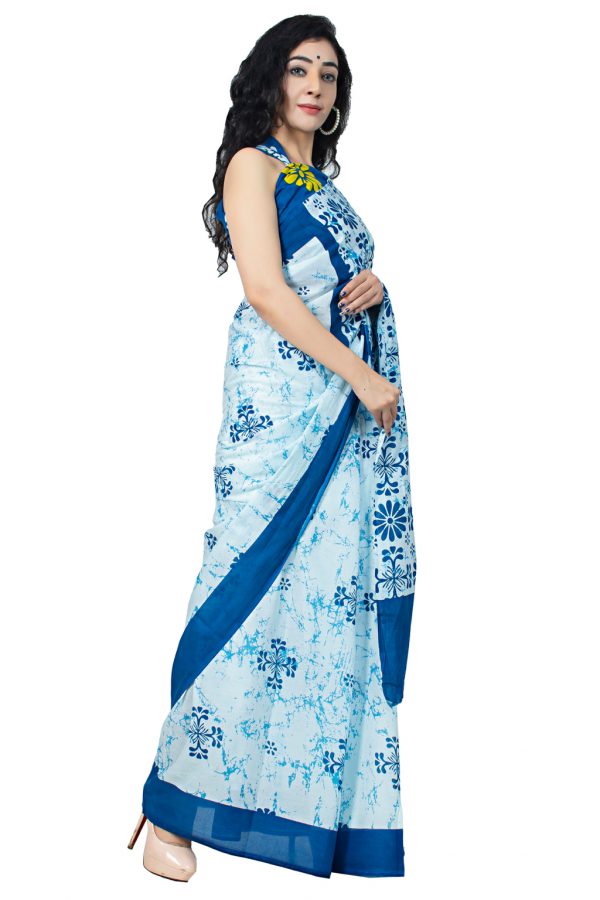 Printed Pure Cotton Saree with Blouse Piece- Formal & Party Wear - Image 3