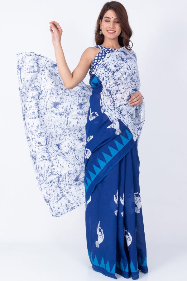 Printed Pure Cotton Saree with Blouse Piece- Formal & Party Wear - Image 3