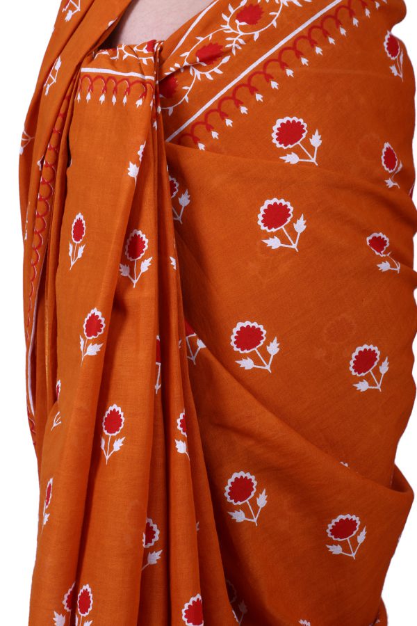 Printed Pure Cotton Saree with Blouse Piece- Formal & Party Wear - Image 4