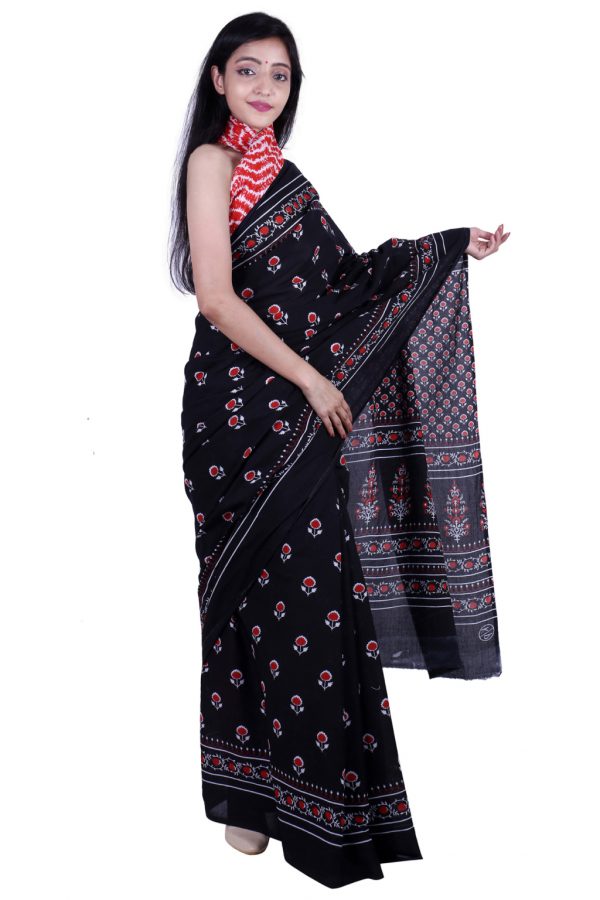 Printed Pure Cotton Saree with Blouse Piece- Formal & Party Wear - Image 5