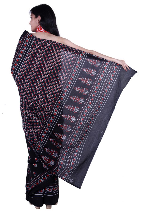 Printed Pure Cotton Saree with Blouse Piece- Formal & Party Wear - Image 4