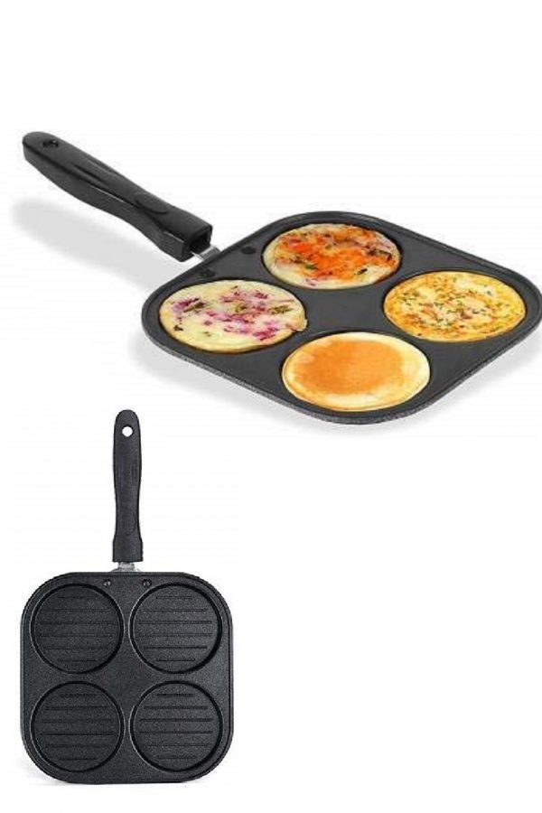 Nonstick Grill Mini Uttapam Tawa/Multi-Snack Maker 4 in 1 (Black) - Mini Pancake Maker, Mini Crepe pan, Idli pan, Pancake Moulds Pancake Pan (Aluminium, Non-stick) - Image 2