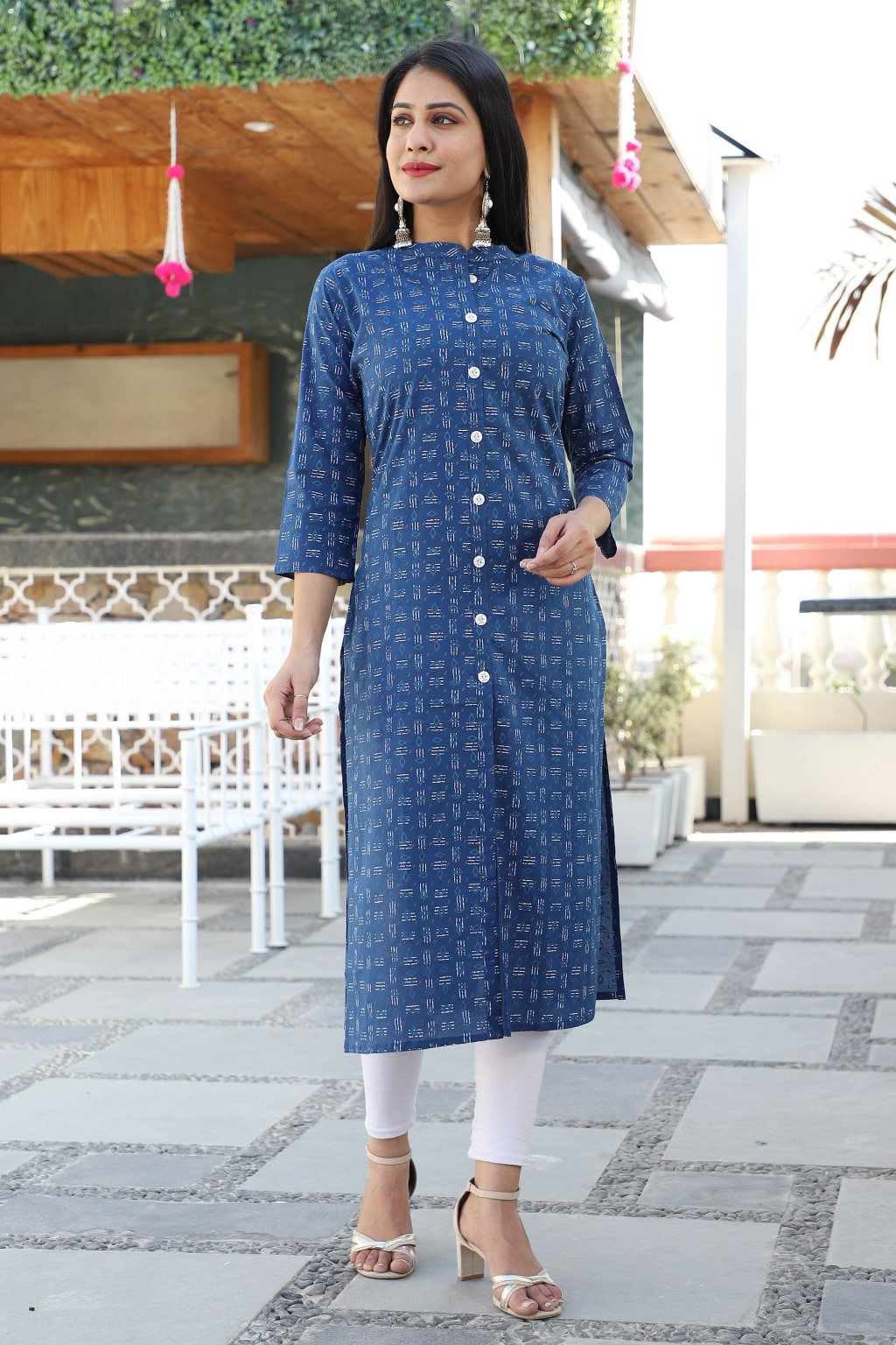 Navy Blue color Rayon Ready Made Printed Kurti In all size available_ Best  Quality - RJ Fashion
