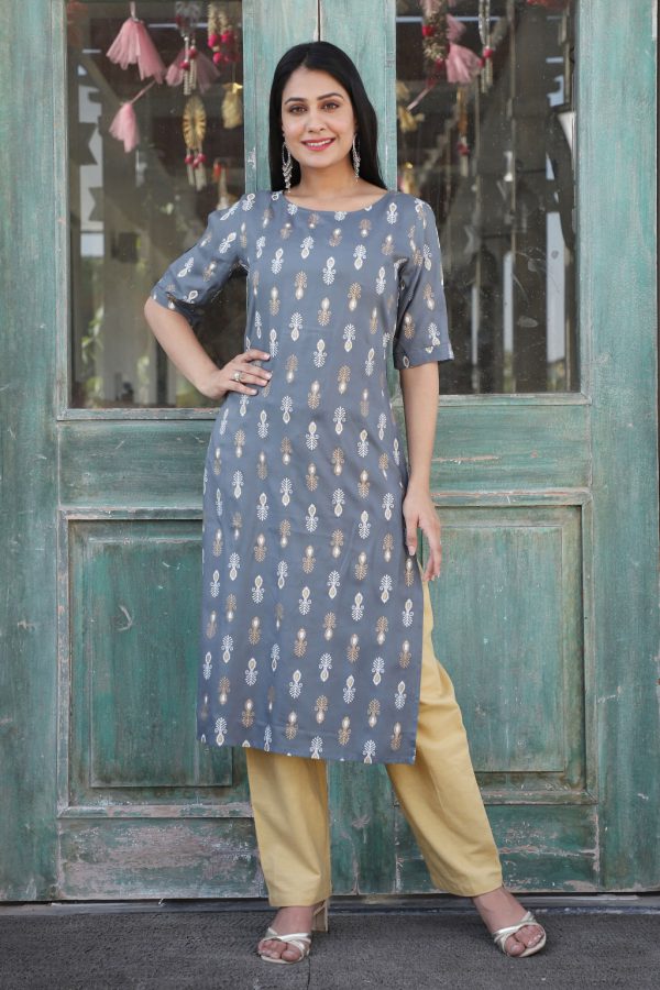 Grey Gold Khadi Kurti with Pant