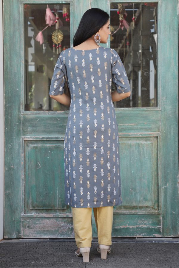 Grey Gold Khadi Kurti with Pant - Image 3