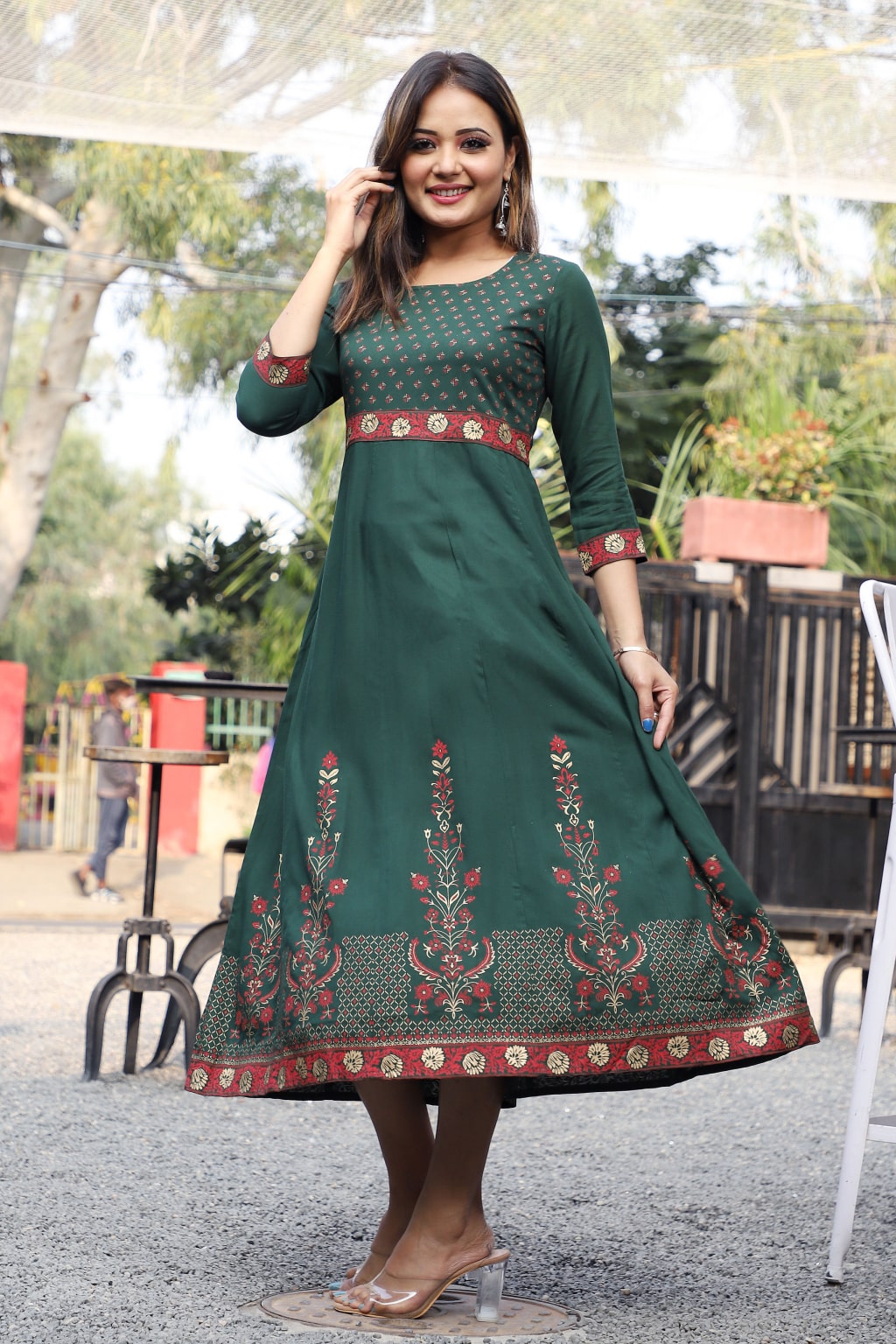 Floral & Mandala Printed With Foil Mirror Embellished Anarkali - Green –  Maybell Womens Fashion
