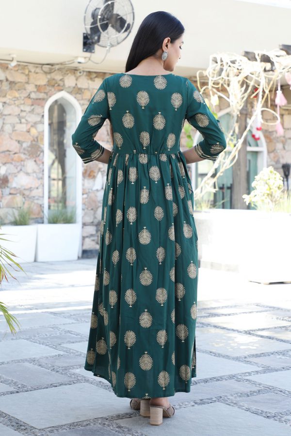 Green Kurti with Printed Gold Tree - Image 4