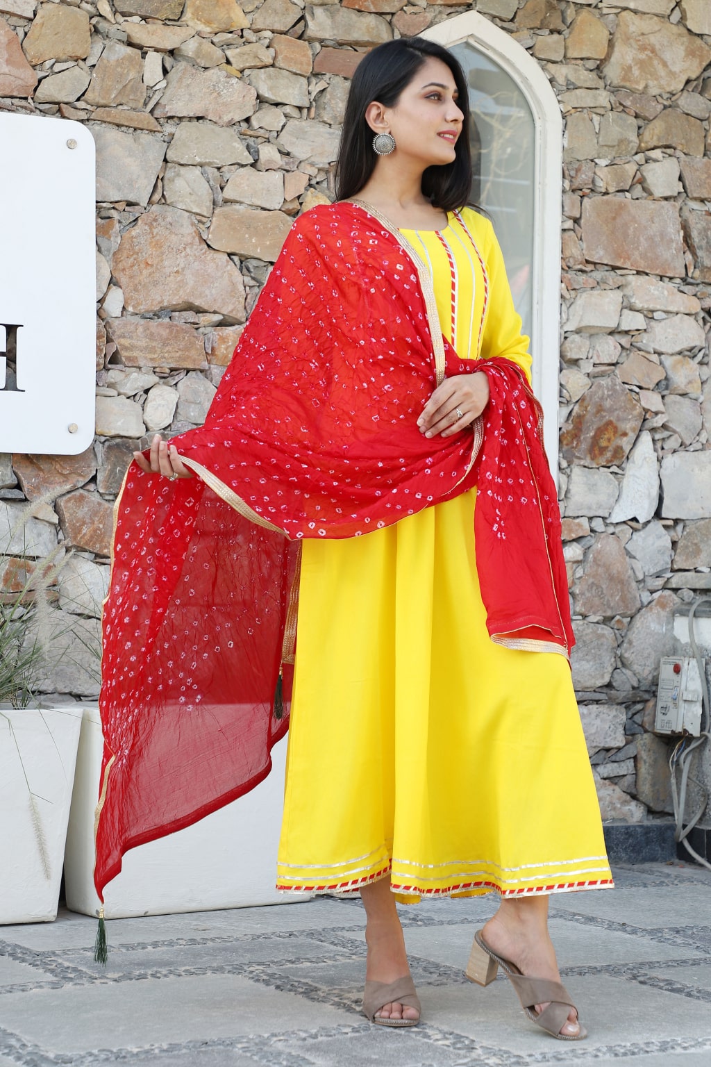 Mustard Yellow and Red Cotton Solid Kurti with Pant and Dupatta – Thogai  Threads