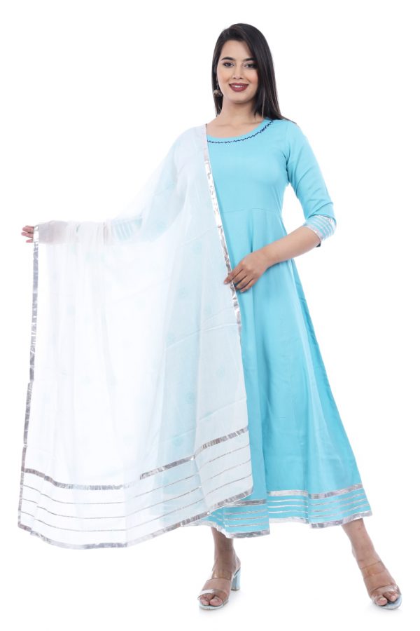 Blue Gota Work Kurti with Dupatta