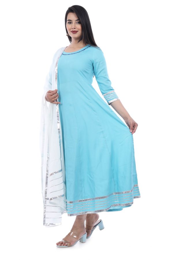 Blue Gota Work Kurti with Dupatta - Image 2