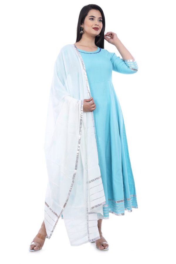 Blue Gota Work Kurti with Dupatta - Image 3