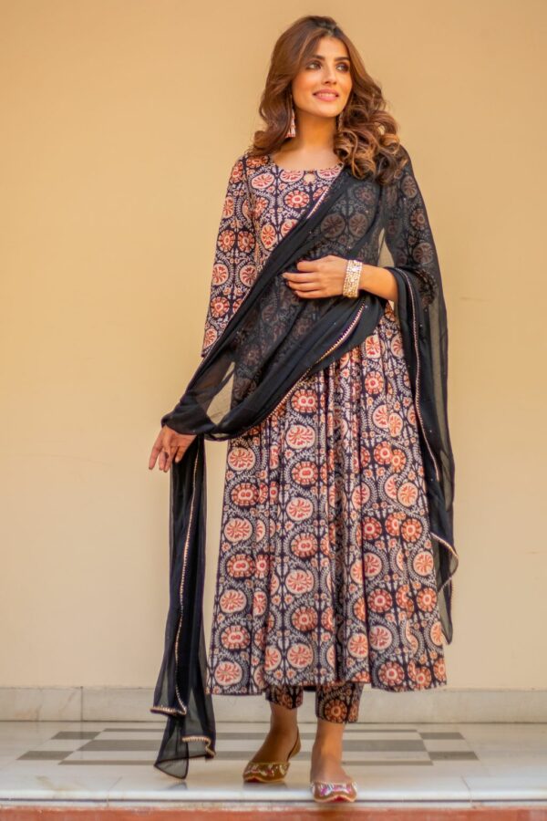 Black Bagru Print Dress Set