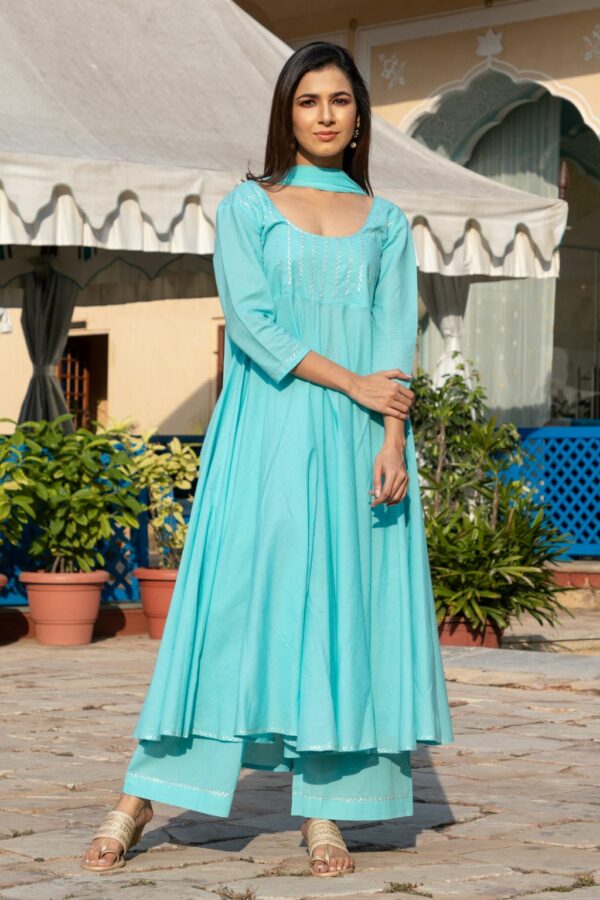 Aqua Silver Embroidery Dress Set - Image 4