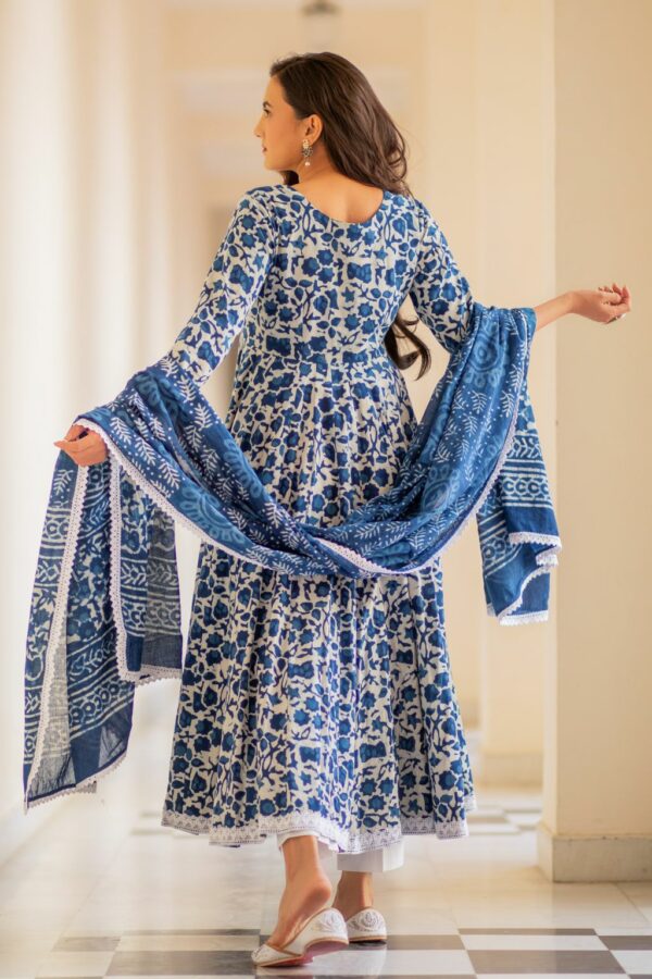 Indigo Dabu Print Cotton Dress Set - Image 5