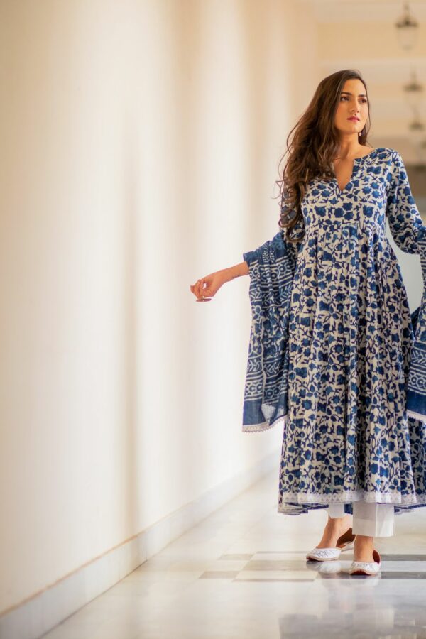 Indigo Dabu Print Cotton Dress Set - Image 6