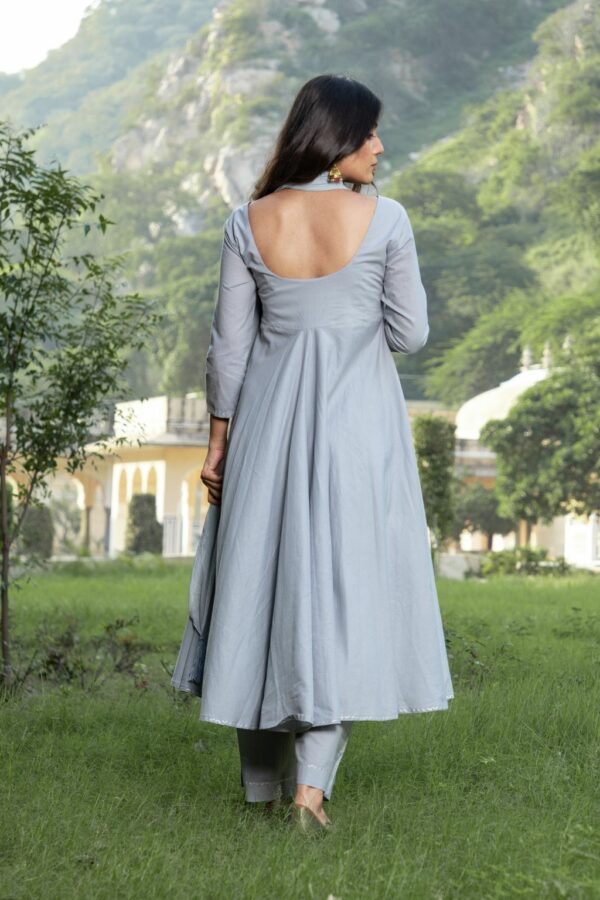 Grey Silver Embroidery Dress Set - Image 3