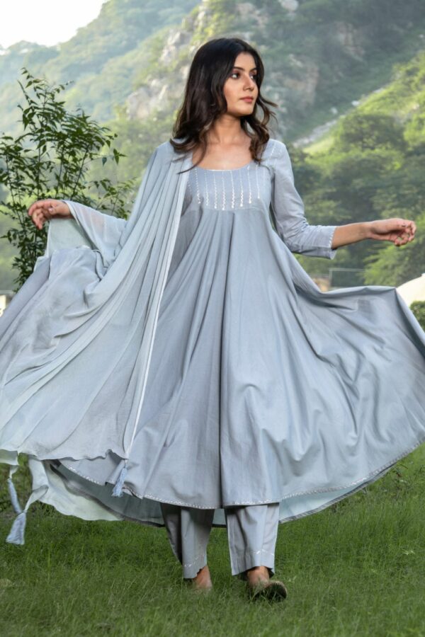 Grey Silver Embroidery Dress Set - Image 4