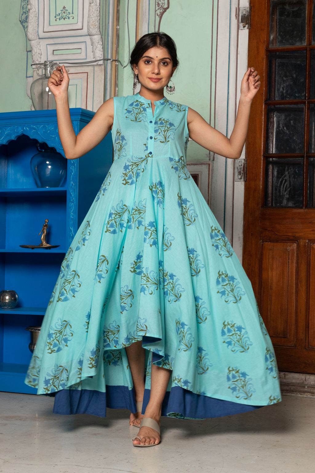 Paisley Printed Flared Maxi Dress - ALOFI - Women Designer Dresses
