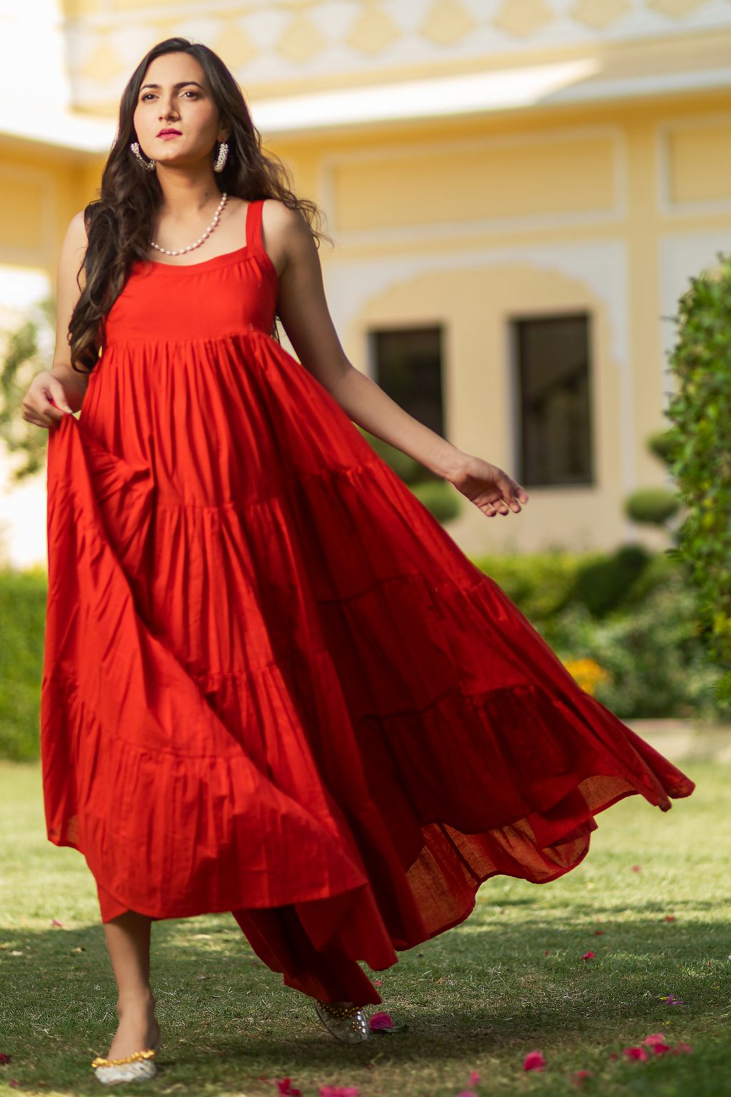 Buy Classy Red Colored Long Gown for Women with Work of Kundans at Amazon.in