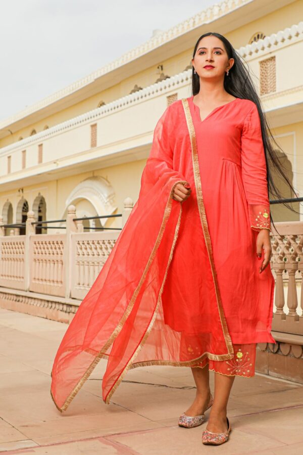 Coral Embroidery Modal Suit Set