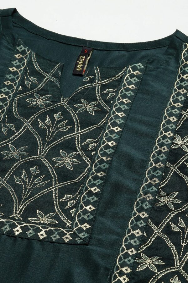 Dark Green Color Foil Printed Straight Kurta And Pant Set - Image 4