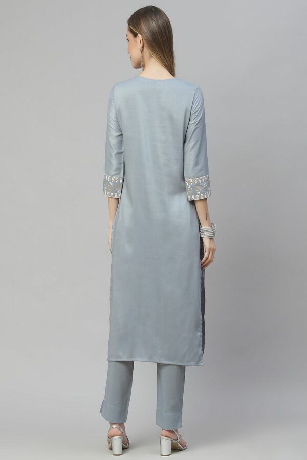 Grey Color Foil Print Straight Kurta And Pant Set - Image 3