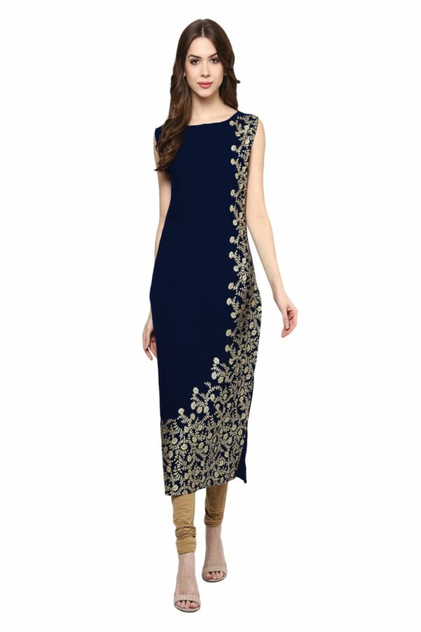 Blue Colour Foil Print Crepe Kurta