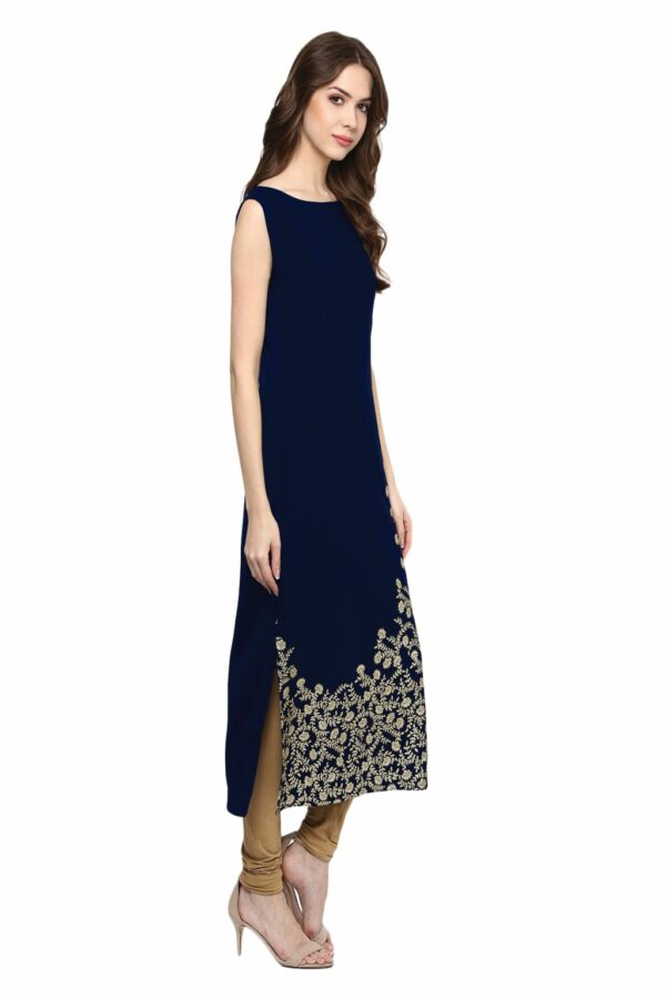 Blue Colour Foil Print Crepe Kurta - Image 4