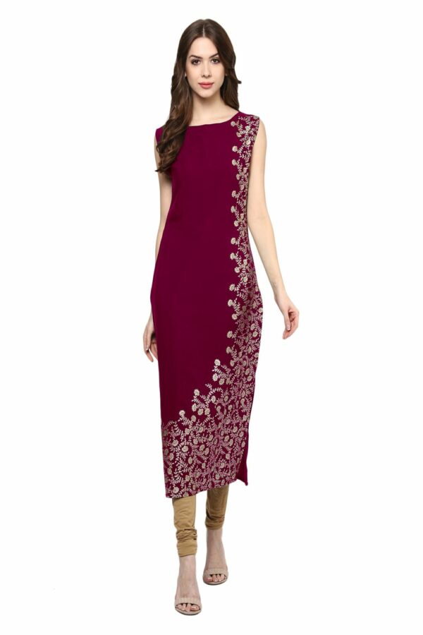 Pink Colour Foil Print Crepe Kurta