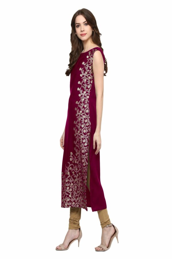 Pink Colour Foil Print Crepe Kurta - Image 2