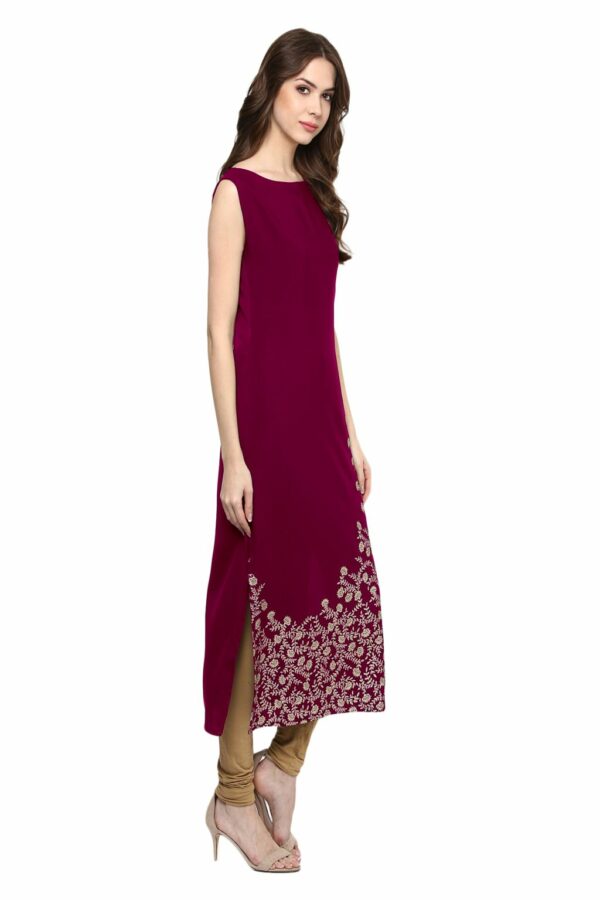 Pink Colour Foil Print Crepe Kurta - Image 4