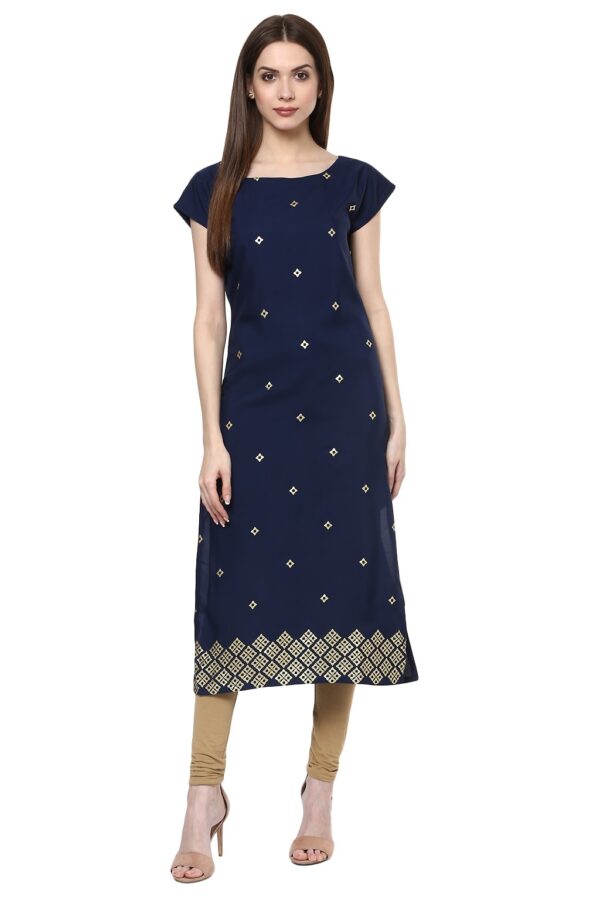 Blue Color Foil Print Crepe Kurta