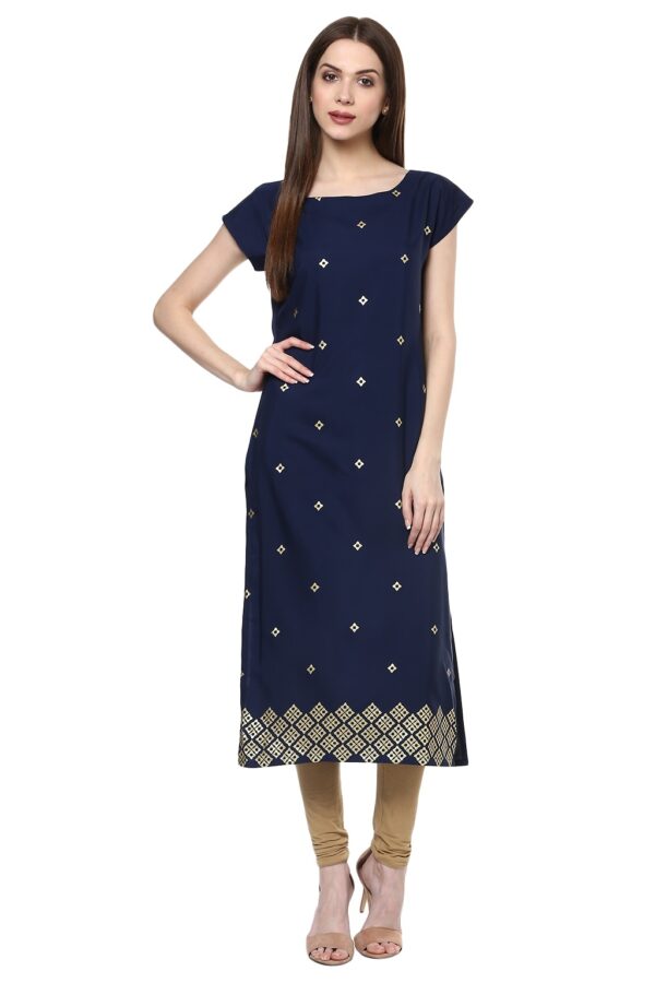 Blue Color Foil Print Crepe Kurta - Image 2