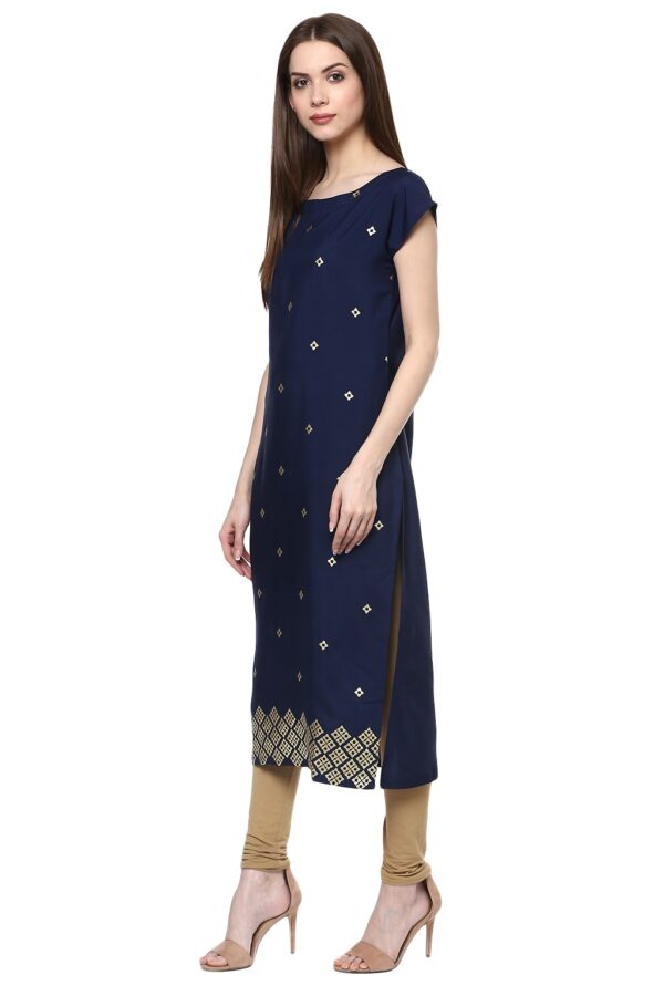 Blue Color Foil Print Crepe Kurta - Image 4