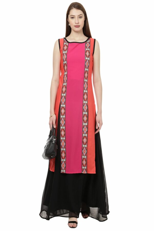 Pink Digital Geometric Print Straight Casual Wear Crepe Kurta