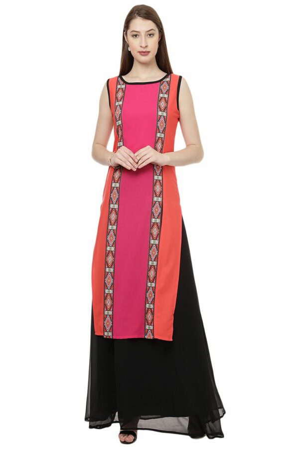 Pink Digital Geometric Print Straight Casual Wear Crepe Kurta - Image 2