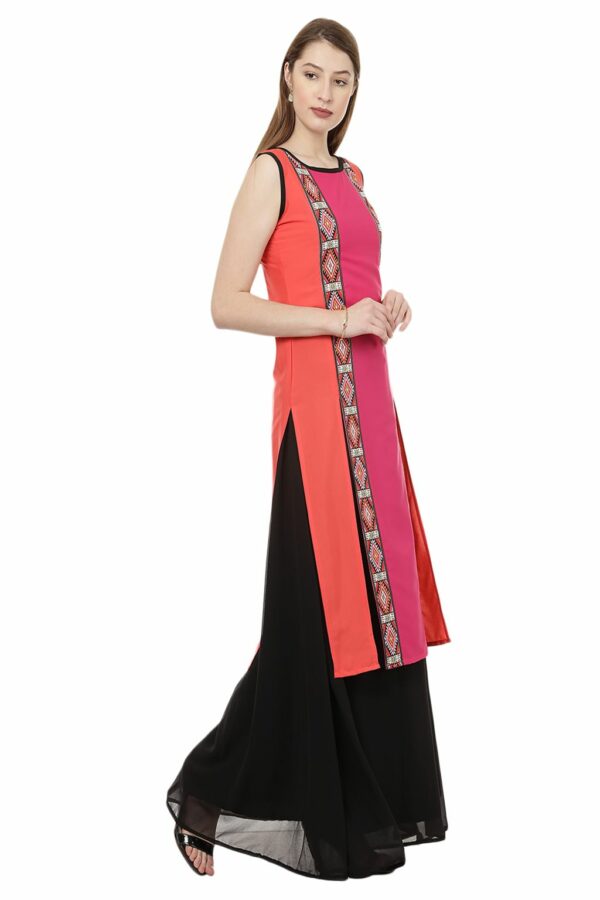 Pink Digital Geometric Print Straight Casual Wear Crepe Kurta - Image 4